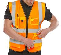 FAIRY BOUTIQUE High Visibility Zipper Front Work Wear Vest With Reflective Strips Sleeveless Executive Vest Waist Coat Jacket (Orange 3X Large)