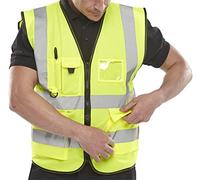 FAIRY BOUTIQUE High Visibility Zipper Front Work Wear Vest With Reflective Strips Sleeveless Executive Vest Waist Coat Jacket (Yellow 5X Large)