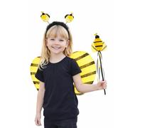 FAIRY BOUTIQUE Kids Bumblebee Costume Set 3 Piece - Children Bee Wings with Head Bopper Antenna Headband & Wand - Yellow Black Fancy Dress Outfit for Halloween, Parties, School Play & Dress Up