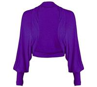 FAIRY BOUTIQUE Ladies Batwing Shrug Cropped Cardigan Long Sleeve Plain Jersey Bolero Top Cardigan (Purple UK 24-26)