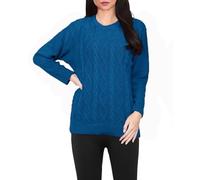 FAIRY BOUTIQUE Ladies Chunky Cable Knitted Jumper Womens Long Sleeve Diamond Down Pattern Round Neck Knit Pullover Sweater Teal