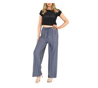FAIRY BOUTIQUE Ladies Crinkle Drawstring Plain Palazzo Womens Wide Leg Full Length Tie Waist Casual Trouser Slate Grey