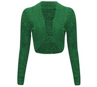 FAIRY BOUTIQUE Ladies Cropped Lurex Bolero Open Front Shrug Ladies Long Sleeve Party Wear Knitted Plus Size Wedding Top Green