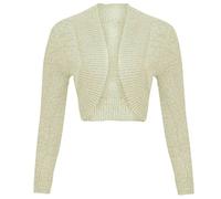 FAIRY BOUTIQUE Ladies Cropped Lurex Bolero Open Front Shrug Ladies Long Sleeve Party Wear Knitted Plus Size Wedding Top Cream