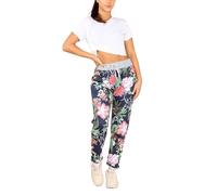 FAIRY BOUTIQUE Ladies Elastic Waist Floral Print Turn Up Trousers Womens Side Pocket Drawstring Italian Pants