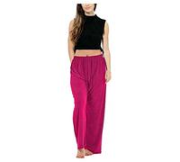 FAIRY BOUTIQUE Ladies ITY Palazzo Womens Full Length Wide Leg Flared Trousers Stretch Elasticated Waist Plus Size Pants Fuchsia