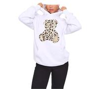 FAIRY BOUTIQUE Ladies Leopard Bear Print Oversized Hooded Sweatshirt Womens Oversized Drawstring Pullover Hoodie White