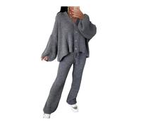 FAIRY BOUTIQUE Ladies Long Sleeve 2 Piece Italian 4 Button Cardigan Set Womens Knitted Wide Leg Lounge Wear Co-Ord Legging Tracksuit
