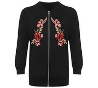 FAIRY BOUTIQUE Ladies Long Sleeve Floral Emboridery Bomber Jacket Womens Plus Size Zip Coat UK 14-28 (Black/Red UK 22-24)