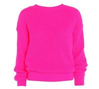 FAIRY BOUTIQUE Ladies Long Sleeve Knitted Fishnet Baggy Jumper Womens Oversized Crew Neck Loose Sweater Top Neon Pink