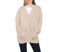 FAIRY BOUTIQUE Ladies Long Sleeve Oversized V Neck 5 Button Longline Pockets Cardigan Womens Plus Size Baggy Summer Soft Knitted Outwear Sweater Stone
