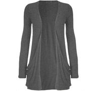 FAIRY BOUTIQUE Ladies Long Sleeve Pocket Boyfriend Cardigan Womens Open Front Plain Casual Party Wear Cardigan Top Charcoal