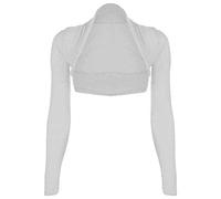 FAIRY BOUTIQUE Ladies Long Sleeve Shrug Womens Cropped Bolero Cardigan Mini Blouse Plain Summer Top Sizes 8-26 (White UK 24-26)