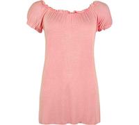 FAIRY BOUTIQUE Ladies Off Shoulder Gathered T Shirt Tops Womens Gypsy Boho Ruched Elasticated Stretch Top Baby Pink