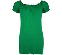 FAIRY BOUTIQUE Ladies Off Shoulder Gathered T Shirt Tops Womens Gypsy Boho Ruched Elasticated Stretch Top Jade Green