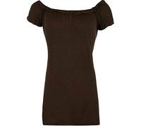 FAIRY BOUTIQUE Ladies Off Shoulder Gathered T Shirt Tops Womens Gypsy Boho Ruched Elasticated Stretch Top Dark Brown