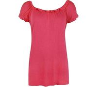 FAIRY BOUTIQUE Ladies Off Shoulder Gathered T Shirt Tops Womens Gypsy Boho Ruched Elasticated Stretch Top Cerise