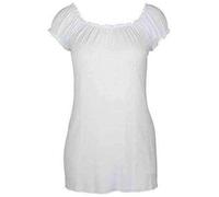 FAIRY BOUTIQUE Ladies Off Shoulder Gathered T Shirt Tops Womens Gypsy Boho Ruched Elasticated Stretch Top White