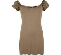 FAIRY BOUTIQUE Ladies Off Shoulder Gathered T Shirt Tops Womens Gypsy Boho Ruched Elasticated Stretch Top Mocha