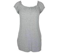 FAIRY BOUTIQUE Ladies Off Shoulder Gathered T Shirt Tops Womens Gypsy Boho Ruched Elasticated Stretch Top Light Grey