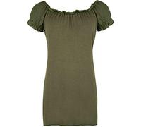 FAIRY BOUTIQUE Ladies Off Shoulder Gathered T Shirt Tops Womens Gypsy Boho Ruched Elasticated Stretch Top Khaki
