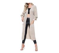 FAIRY BOUTIQUE Ladies Open Front Boyfriend Balloon Sleeve Maxi Cardigan Womens Chunky Knitted Longline Sweater Stone