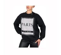 FAIRY BOUTIQUE Ladies Paris A LA Mode Printed Pull Over Sweatshirt Womens Long Sleeve Ribbed Cuff Jumper Black