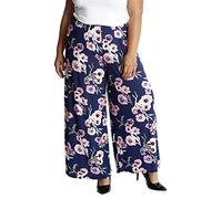 FAIRY BOUTIQUE Ladies Plain Printed Wide Leg Crepe Palazzo Trousers Womens Plus Size Casual Flared Pants Floral Print Blue 28-30