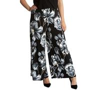 FAIRY BOUTIQUE Ladies Plain Printed Wide Leg Crepe Palazzo Trousers Womens Plus Size Casual Flared Pants Green Flower Print 28-30