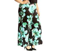 FAIRY BOUTIQUE Ladies Plain Printed Wide Leg Crepe Palazzo Trousers Womens Plus Size Casual Flared Pants Green Flower Print 28-30