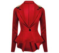 FAIRY BOUTIQUE Ladies Plus Size Studded Shoulder Blazer Jacket Womens Peplum Frill One Button Jacket 8-26
