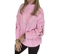 FAIRY BOUTIQUE Ladies Pullover High Neck Chunky Knitted Jumper Womens Braided Sleeve Sweater Baby Pink