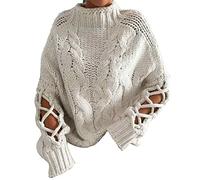 FAIRY BOUTIQUE Ladies Pullover High Neck Chunky Knitted Jumper Womens Braided Sleeve Sweater Nude