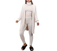FAIRY BOUTIQUE Ladies Ribbed Chunky Knitted 3 Piece Tracksuit Womens Roll Neck Lounge Wear Tracksuit Set