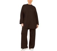 FAIRY BOUTIQUE Ladies Ribbed Loose Fit Tops and Flared Wide Leg Palazzo Set Womens Loungewear Set Coord 2Pcs Tracksuit (Chocolate UK 16-18)