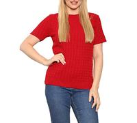 FAIRY BOUTIQUE Ladies Short Sleeves Soft Smooth Cable Knitted Jumper Womens Round Neck Knitwear Half Sleeves Pullover Blouse Sweater Top Red