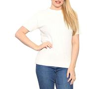 FAIRY BOUTIQUE Ladies Short Sleeves Soft Smooth Cable Knitted Jumper Womens Round Neck Knitwear Half Sleeves Pullover Blouse Sweater Top Cream