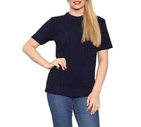 FAIRY BOUTIQUE Ladies Short Sleeves Soft Smooth Cable Knitted Jumper Womens Round Neck Knitwear Half Sleeves Pullover Blouse Sweater Top Navy