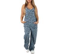 FAIRY BOUTIQUE Ladies Sleeveless Adjustable Strap Leopard Print Jumpsuit Womens Sexy Look Loose Fit Italian Dungarees Cami Playsuit (Animal Print Denim One Size