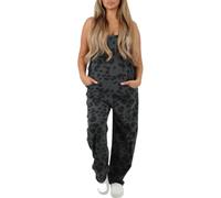 FAIRY BOUTIQUE Ladies Sleeveless Adjustable Strap Leopard Print Jumpsuit Womens Sexy Look Loose Fit Italian Dungarees Cami Playsuit (Leopard Print Dark Grey One Size