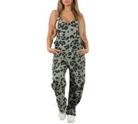 FAIRY BOUTIQUE Ladies Sleeveless Adjustable Strap Leopard Print Jumpsuit Womens Sexy Look Loose Fit Italian Dungarees Cami Playsuit (Leopard Print Khaki One Size