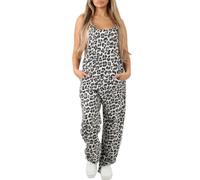 FAIRY BOUTIQUE Ladies Sleeveless Adjustable Strap Leopard Print Jumpsuit Womens Sexy Look Loose Fit Italian Dungarees Cami Playsuit (Animal Print Beige One Size
