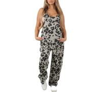 FAIRY BOUTIQUE Ladies Sleeveless Adjustable Strap Leopard Print Jumpsuit Womens Sexy Look Loose Fit Italian Dungarees Cami Playsuit (Leopard Print Mocha One Size