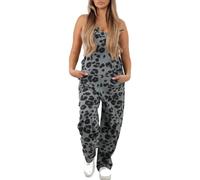 FAIRY BOUTIQUE Ladies Sleeveless Adjustable Strap Leopard Print Jumpsuit Womens Sexy Look Loose Fit Italian Dungarees Cami Playsuit (Leopard Print Light Grey One Size