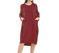 FAIRY BOUTIQUE Ladies Womens 2 Side Pockets Italian Tunic Dress Turn Up Sleeve Lagen Look Dress (Wine UK 24-26)