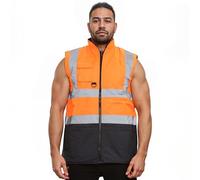FAIRY BOUTIQUE Mens Hi Vis Fleece Lined Reversible Bodywarmer High Visibility Reflective Waterproof Workwear Gilet Safety Waistcoat Padded Vest (Orange-Navy, Large)