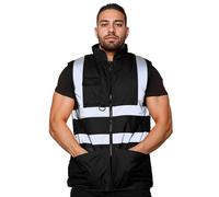 FAIRY BOUTIQUE Mens Hi Vis Fleece Lined Reversible Bodywarmer High Visibility Reflective Waterproof Workwear Gilet Safety Waistcoat Padded Vest (Black, Large)