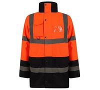 FAIRY BOUTIQUE Mens Hi Vis Viz Parka Jacket High Visibility Workwear Concealed Hood jacket Waterproof Work Coat Top (Orange/Navy UK M)