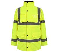 FAIRY BOUTIQUE Mens Hi Vis Viz Parka Jacket High Visibility Workwear Concealed Hood jacket Waterproof Work Coat Top (Yellow UK L)