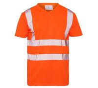 FAIRY BOUTIQUE Mens Hi Vis Viz Reflective Stripe V Neck T Shirt Adults Short Sleeve Summer Tops Pullover Safety Shirt(Orange Medium